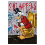 Poster für WC “Shit happens” Donald Duck ist pleite Lustiger Spruch für Toilette Pop Art Graffiti Klo-Session