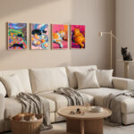 Katzen Pop Art 4er Set Poster, Lustige Katzenbilder aus dem Alltag Deko für Katzenliebhaber