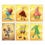 SpongeBob Schwammkopf 6er Poster Set Charaktere | Premium Kunstdrucke Art Stil | Patrick Star, Sandy Cheeks, Thaddäus, Mr. Krabs, Gary | Deko für Kinderzimmer Comic Fans