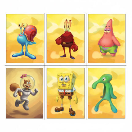 SpongeBob Schwammkopf 6er Poster Set Charaktere | Premium Kunstdrucke Art Stil | Patrick Star, Sandy Cheeks, Thaddäus, Mr. Krabs, Gary | Deko für Kinderzimmer Comic Fans