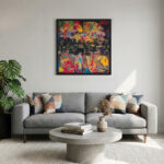 Acrylfarben Leinwandbild mit Rahmen Farbige Elementare Schichten Handgemaltes Wandbild Original Kunst Unikat