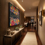 Acrylfarben Leinwandbild mit Rahmen Farbige Elementare Schichten Handgemaltes Wandbild Original Kunst Unikat