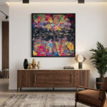 Acrylfarben Leinwandbild mit Rahmen Farbige Elementare Schichten Handgemaltes Wandbild Original Kunst Unikat