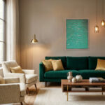 Acrylfarben Leinwandbild mit Rahmen in Türkis Gold Handgemaltes Wandbild Original Kunst Unikat