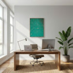 Acrylfarben Leinwandbild mit Rahmen in Türkis Gold Handgemaltes Wandbild Original Kunst Unikat