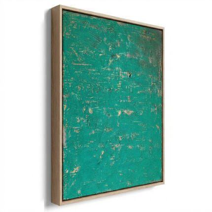 Acrylfarben Leinwandbild mit Rahmen in Türkis Gold Handgemaltes Wandbild Original Kunst Unikat