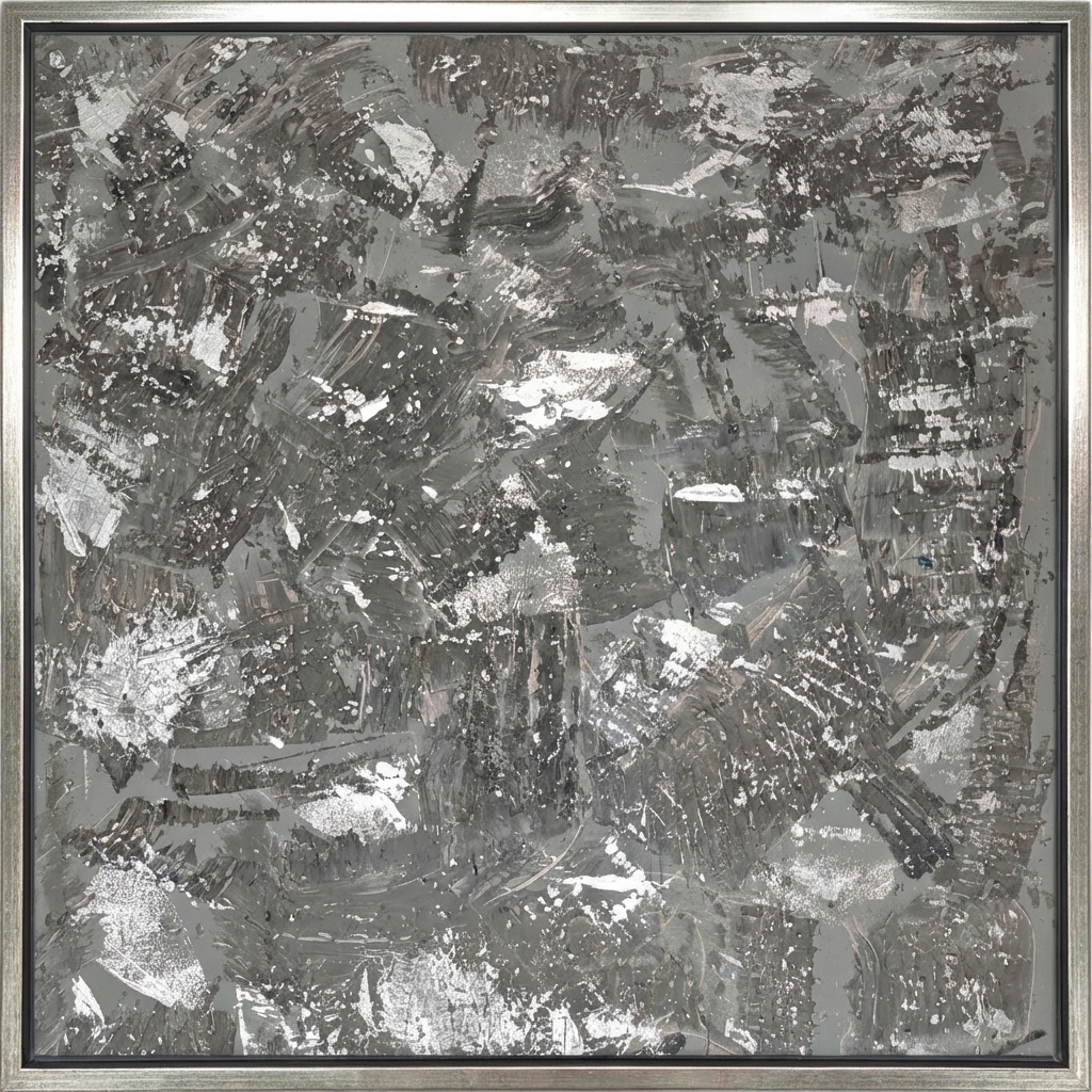 Mondlandschaft_01 Mondlandschaft in Silber Handgemalt Leinwandbild mit Glassteinen Original Kunst Unikat