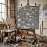 Mondlandschaft in Silber Handgemalt Leinwandbild mit Glassteinen Original Kunst Unikat