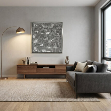 Mondlandschaft in Silber Handgemalt Leinwandbild mit Glassteinen Original Kunst Unikat