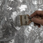 Mondlandschaft in Silber Handgemalt Leinwandbild mit Glassteinen Original Kunst Unikat