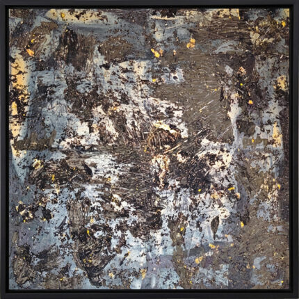 Urban Relic in Schwarz und Gold Handgemalt Leinwandbild mit Steinchen Original Kunst Unikat