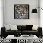 Urban Relic in Schwarz und Gold Handgemalt Leinwandbild mit Steinchen Original Kunst Unikat