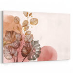 Zarte Pflanzensilhouetten auf Rosa mit rundem Sonnenelement und Monstera-Blättern