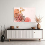 Zarte Pflanzensilhouetten auf Rosa mit rundem Sonnenelement und Monstera-Blättern