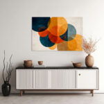 Dynamische Kreiskomposition in Dunkelorange, Petrol und Ocker mit kräftigen Überlagerungen – Bild 2