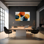 Luftige Kreiskomposition in Dunkelrot, Orange, Blaugrau und Ocker mit viel Weißraum – Bild 4