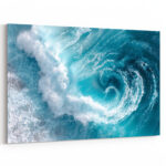 Türkisfarbene Meereswelle aus der Vogelperspektive mit weißem Schaumwirbel und Tiefenwirkung