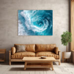 Türkisfarbene Meereswelle aus der Vogelperspektive mit weißem Schaumwirbel und Tiefenwirkung – Bild 3