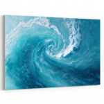 Spiralförmige Meereswelle in sattem Türkis und Tiefblau aus der Draufsicht