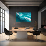 Breite Meereswelle von oben in fließendem Türkis und weißem Schaum in organischer Bewegung – Bild 4