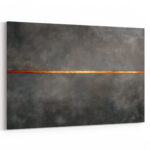 Minimalistisches Gemälde mit feiner Kupfer-Gold-Linie auf hellgrauem strukturiertem Malgrund