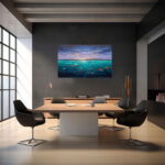 Expressionistisches Meeresgemälde mit türkisem Wasser, dramatischem Abendhimmel und Goldakzenten – Bild 4