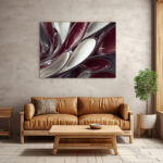 Skulpturale Abstraktion in Dunkelrot und Weiß mit fließenden, organisch gewölbten Formen – Bild 3