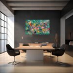 Expressives Action-Painting mit bunten Farbspritzern und gestischen Pinselspuren auf türkisem Grund – Bild 4