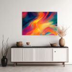 Fließende Farbwellen in leuchtendem Orange, Türkis und Blau als harmonisch-dynamische abstrakte Komposition – Bild 2