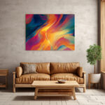 Fließende Farbwellen in leuchtendem Orange, Türkis und Blau als harmonisch-dynamische abstrakte Komposition – Bild 3