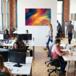 Fließende Farbwellen in leuchtendem Orange, Türkis und Blau als harmonisch-dynamische abstrakte Komposition – Bild 5