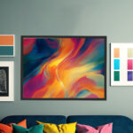 Fließende Farbwellen in leuchtendem Orange, Türkis und Blau als harmonisch-dynamische abstrakte Komposition – Bild 6