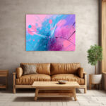 Freies Farbspiel in Pink und Blau mit Spritzern und geschwungenen Linien auf hellem Hintergrund – Bild 3