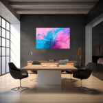 Freies Farbspiel in Pink und Blau mit Spritzern und geschwungenen Linien auf hellem Hintergrund – Bild 4