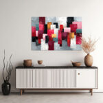 Abstrakter Expressionismus mit strukturierten Rechteckflächen in Rot, Rosa und Weiß auf Grau – Bild 2