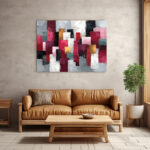 Abstrakter Expressionismus mit strukturierten Rechteckflächen in Rot, Rosa und Weiß auf Grau – Bild 3