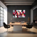 Abstrakter Expressionismus mit strukturierten Rechteckflächen in Rot, Rosa und Weiß auf Grau – Bild 4