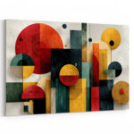 Bauhaus-inspirierte Komposition aus geometrischen Grundformen in Rot, Gelb, Teal und Schwarz