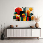 Bauhaus-inspirierte Komposition aus geometrischen Grundformen in Rot, Gelb, Teal und Schwarz – Bild 2