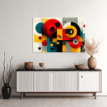 Bauhaus-Geometrie mit Kreisen, Halbkreisen und Rechtecken in kräftigen Primärfarben auf strukturiertem Grund – Bild 2