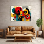 Bauhaus-Geometrie mit Kreisen, Halbkreisen und Rechtecken in kräftigen Primärfarben auf strukturiertem Grund – Bild 3