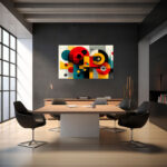 Bauhaus-Geometrie mit Kreisen, Halbkreisen und Rechtecken in kräftigen Primärfarben auf strukturiertem Grund – Bild 4