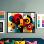 Bauhaus-Geometrie mit Kreisen, Halbkreisen und Rechtecken in kräftigen Primärfarben auf strukturiertem Grund – Bild 6