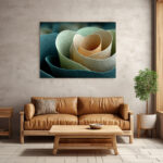 Skulpturale Papier- oder Lederrollen in Salbeigrün und Creme als organisch-minimalistische Nahaufnahme – Bild 3