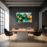 Botanische Kreiskomposition mit aquarellierten Blattformen und Goldakzenten in Teal, Grün und Koralle – Bild 4