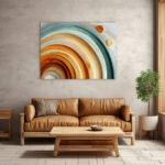 Konzentrische Halbkreisringe in Erdtönen und Teal als ruhige minimalistische Bogenskulptur – Bild 3