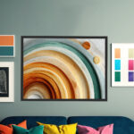 Konzentrische Halbkreisringe in Erdtönen und Teal als ruhige minimalistische Bogenskulptur – Bild 6