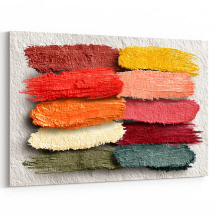 Reihe strukturierter Pinselstriche in Dunkelrot, Rot, Rosa, Creme und Teal als dekoratives Farbmuster