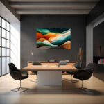 Geschwungene Farbwellen in Teal, Orange und Creme als organische Schichtlandschaft mit Goldstaub – Bild 4