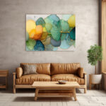 Fließende Alkoholtinte-Blütenkomposition in Teal, Mintgrün und Goldgelb auf hellem Hintergrund – Bild 3